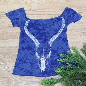 Urban Outfitters Cow Skull Blue Tie Dye Top